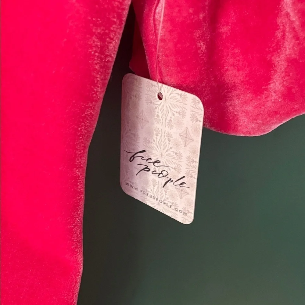 Free People Cupcake Womens L Velvet Top Strawberry Spritz Bright Holiday NWT